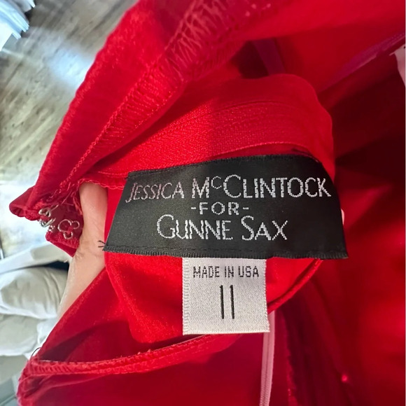 Jessica McClintock Gunne Sax Red Ruched Strapless Party Cocktail Dress Size 11 - Picture 9 of 12